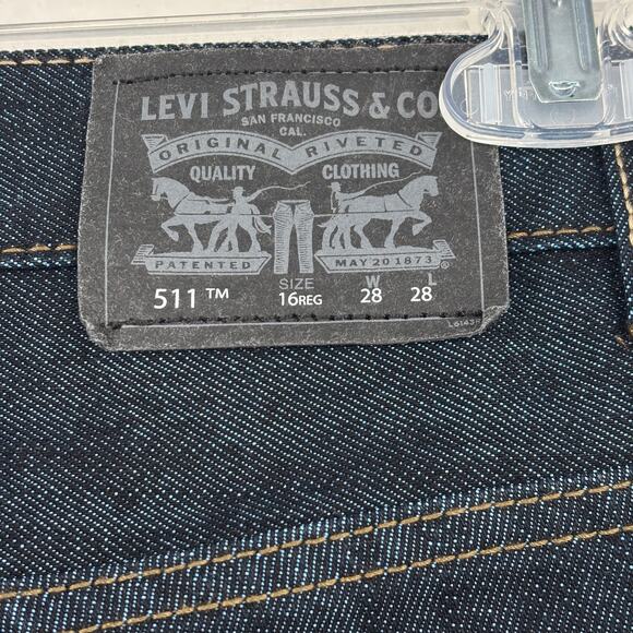 Levi's 511 Slim Jeans Big Boys Size 16 Dark Wash Denim 5 Pocket Classic 28 x 28 - Picture 7 of 10